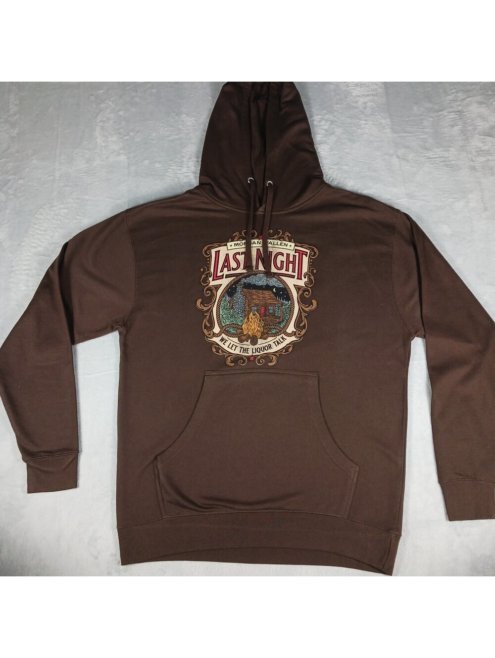 Morgan Wallen Hoodie Sweatshirt Men's Large Brown Pullover Last Night Concert